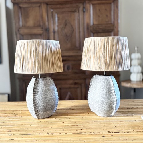 A Pair Of Ceramic Crackle Lamps By Anna Scholz