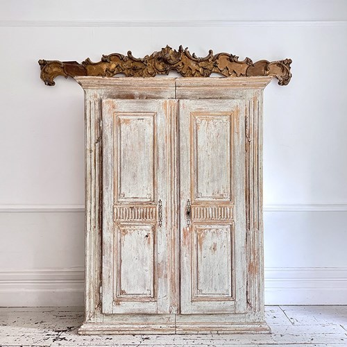A Late 18Th C Painted French Armoire With Reeded Decoration