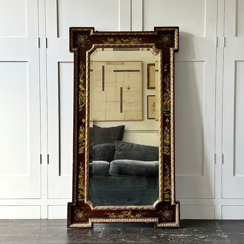 An Early 20Th C Rectangular Chinoiserie Lacquered Mirror