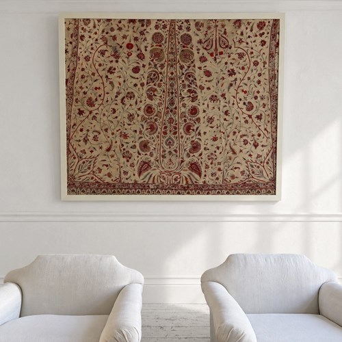 A 19Th C Embroidered Turkish Wooll & Linen Panel