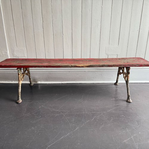 A 19Th C French Cast Iron Painted Bench With Wooden Seat