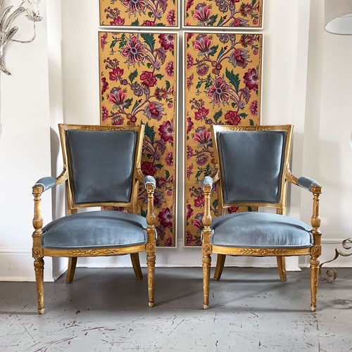 19Th C Painted Gilt Wood Armchairs