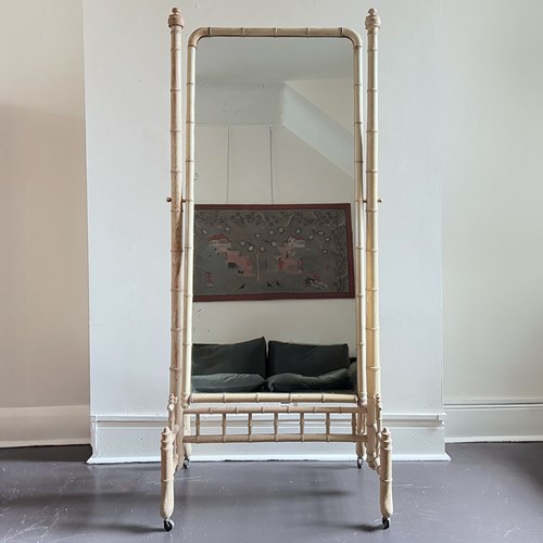 A Late 19Th C French Faux Bamboo Painted Dressing Mirror