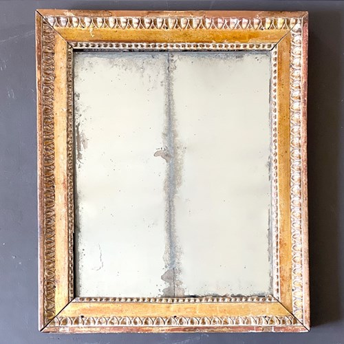 A Small Antique French Gilt Wood Mirror With Original Plate