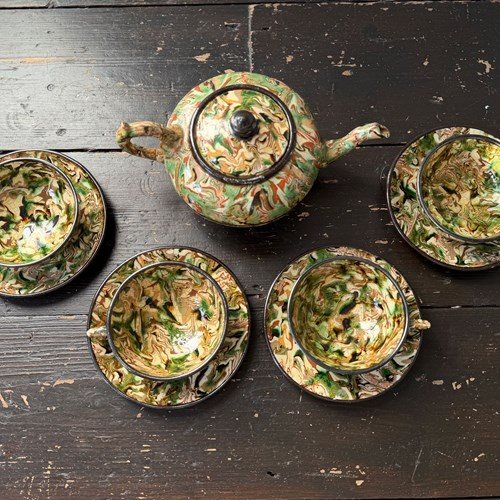 A Late 19Th C Pichon 'Terre Melée' Tea Set