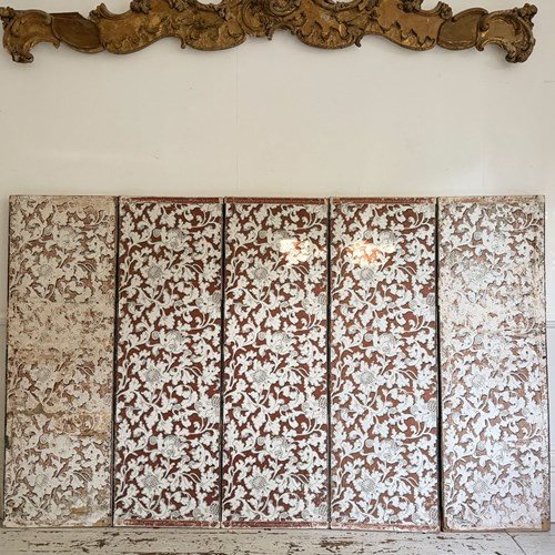 An Antique French Five Panel Wallpapered Screen