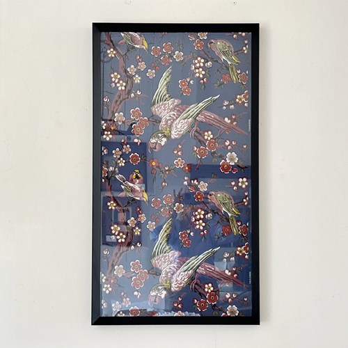 A Colourful 19Th C French Wallpaper Panel With Parrots & Flowers