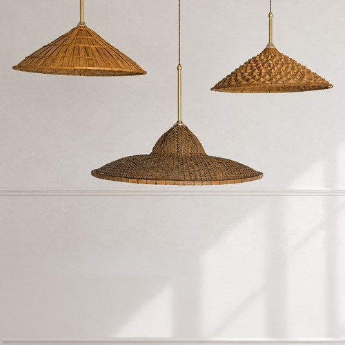 One Of Two Small Vintage Indonesian Rattan Hat Light