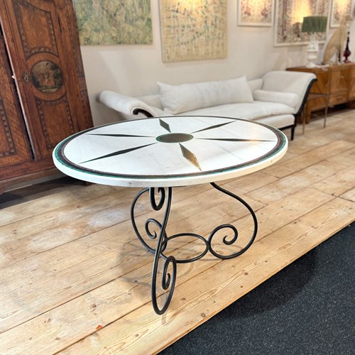 Marble Top Centre Table With Malachite, Welsh Slate & Porphyry Inlay