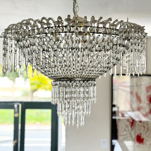 A 1950'S Spanish Tiered Glass & Crystal Chandelier