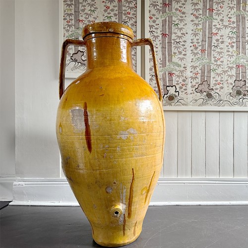 A Very Large 19Th C Yellow Glazed Olive Oil Jar