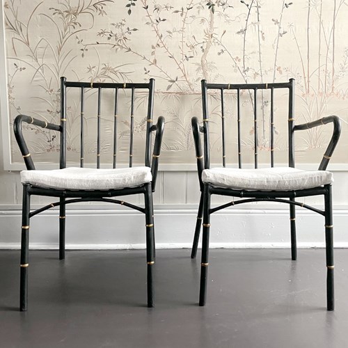 A Pair Of 1950'S Faux Bamboo Metal Chairs