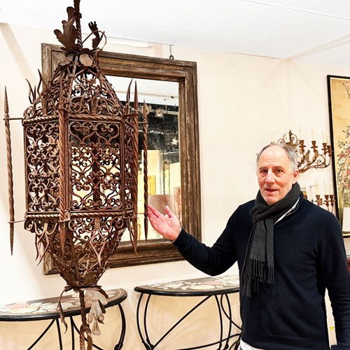 A Very Large 1920'S Ornate Wrought Iron Lantern