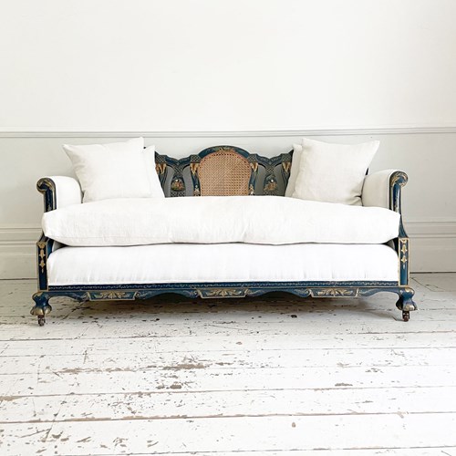 An Early 20Th C Blue Lacquered Chinoiserie Sofa