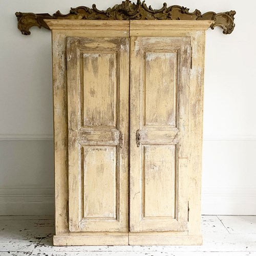 A 19Th C Large French Pale Yellow Painted Armoire