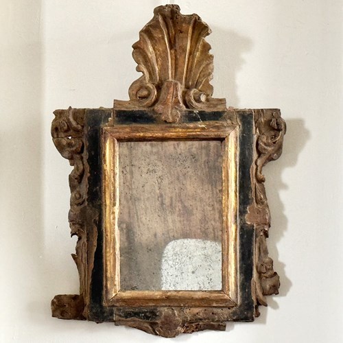 A Late 17Th C Polychrome Italian Mirror With Shell Carving