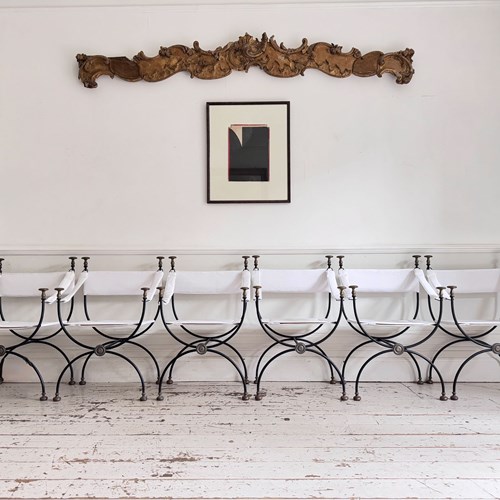 Six 1950'S Spanish Bronze & Iron Curule Armchairs