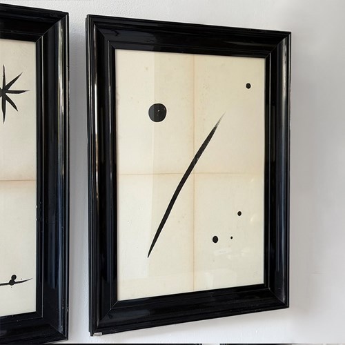 An Untitled Ink On Paper Abstract In Antique Ebonised Frame By JC Cotton II