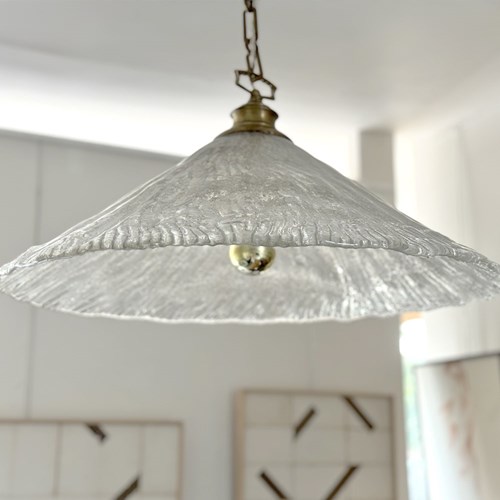 A Large 1970'S Glass Flower Pendant Light On Brass Chain