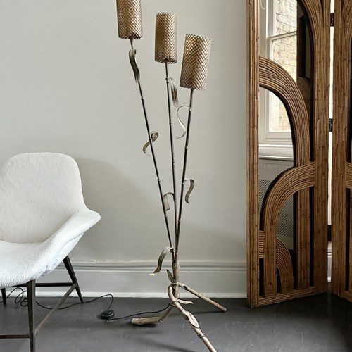 A 1950'S Spanish Faux Bamboo Three Stem Gilt Metal Floor Light