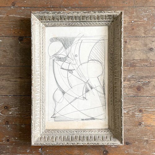 A Mid-Century Italian Pencil Sketch Abstract In Vintage Montparnasse Frame