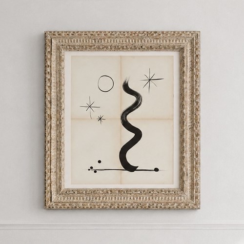 A Large Monochrome Abstract Artwork In Antique Montparnasse Frame