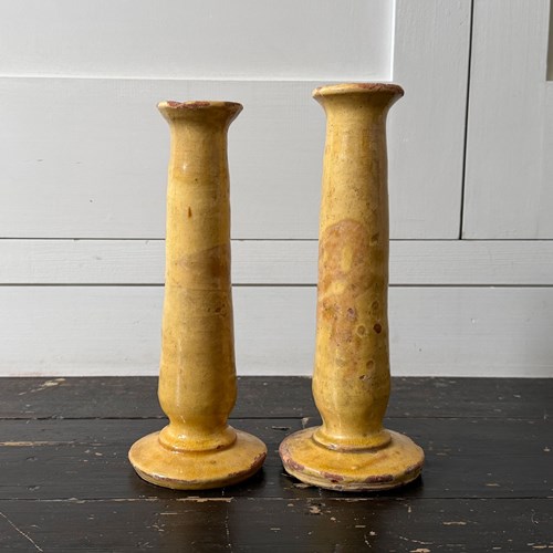 A Pair Of 18Th C Dieulifit Ceramic Candleholders