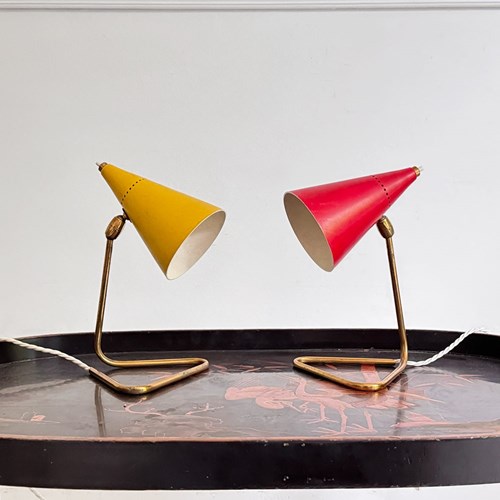 A Pair Of 1950'S Italian Red & Yellow Desk Lamps