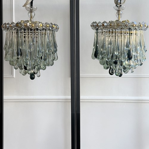 A Spectacular Pair Of 1960'S Murano Glass Drop Chandeliers