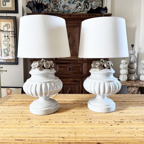 A Pair Of 1960'S Ceramic Table Lights With Silver Fruit Decoration