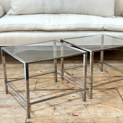 A Pair Of 1970'S Italian Nickel Plate & Glass Side Tables