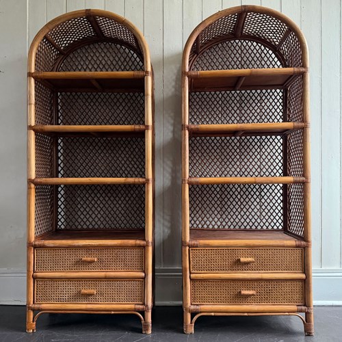 A Pair Of 1970'S French Bamboo & Rattan Etageres