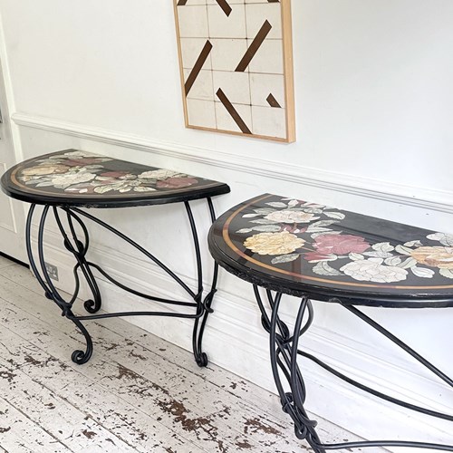 A Pair Of Late 19Th C Ashford Marble Pietra Dura Console Tables