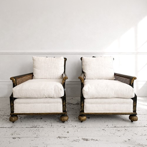 An Early 20Th C Pair Of Chinoiserie Bergere Armchairs