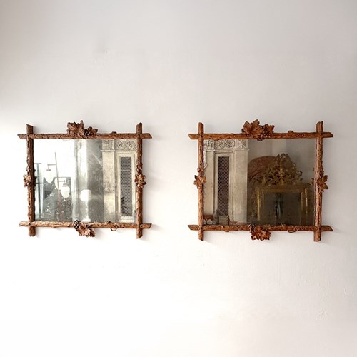 A Pair Of 19Th C Italian Folk Art Carved Vine Mirrors