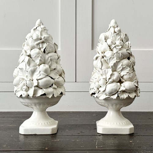 A Pair Of 1940'S Spanish Casa Pupo White Ceramic Fruit Sculptures