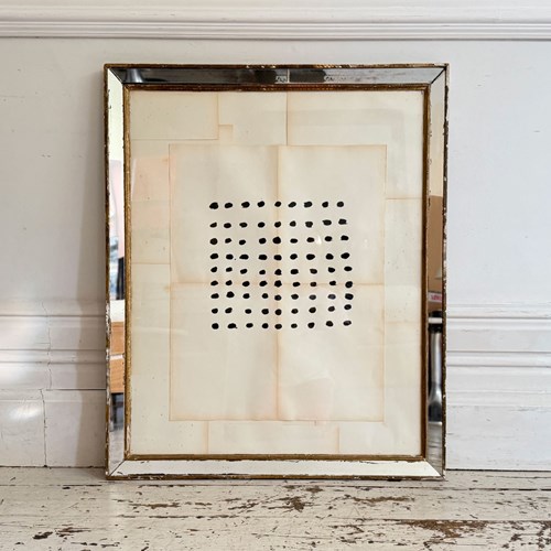 A Large Abstract Ink On Paper Artwork In Vintage Mirrored Frame