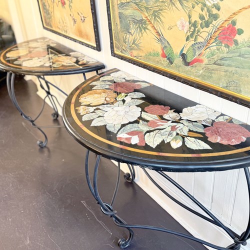 A Pair Of Late 19Th C Ashford Marble Pietra Dura Console Tables