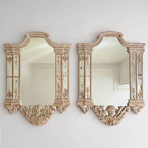 A Pair Of 19Th Century Italian Limewood Baroque Revival Mirrors