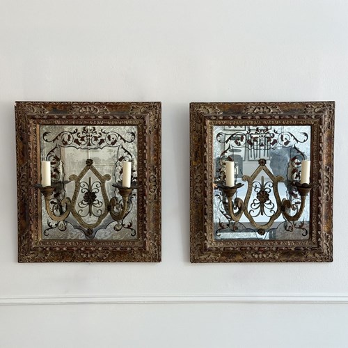 A Pair Of 1950'S French Eglomisé Mirror Appliques
