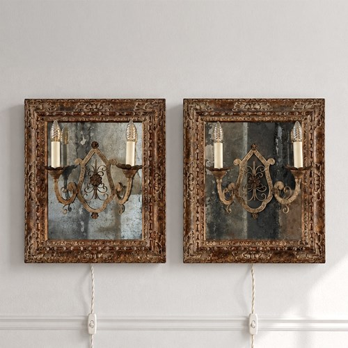 A Pair Of 1950'S French Foxed Mirror Appliques