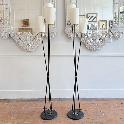 A Pair Of Three Prong Mid Century Standing Lamps