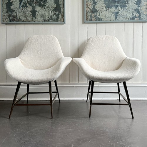 A Pair Of 1950'S Italian Armchairs With Faux Fur Upholstery