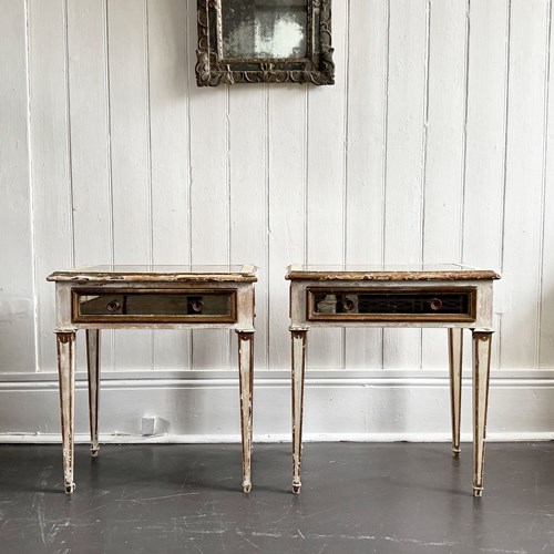 A Pair Of 1950'S Italian Painted Giltwood & Eglomisé Glass Bedside Tables