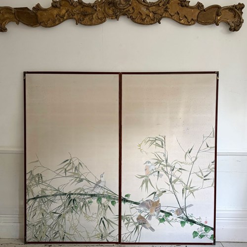 A Pair Of 1930'S Painted Japanese Panels