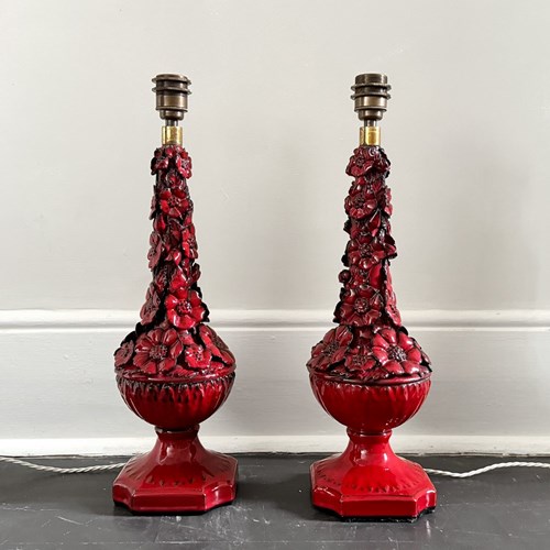 A Pair Of 1960'S Red Casa Pupo Manises Table Lights
