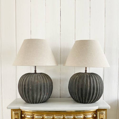 A Blackened Terracotta Table Lamp - Large
