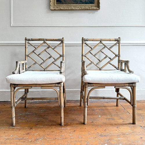 A Pair Of 1970'S Spanish Bamboo Armchairs