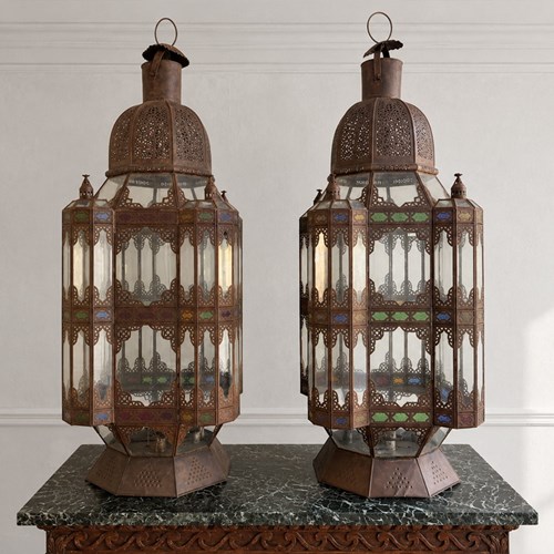 A Very Large Pair Of Vintage Moorish Glazed Lanterns