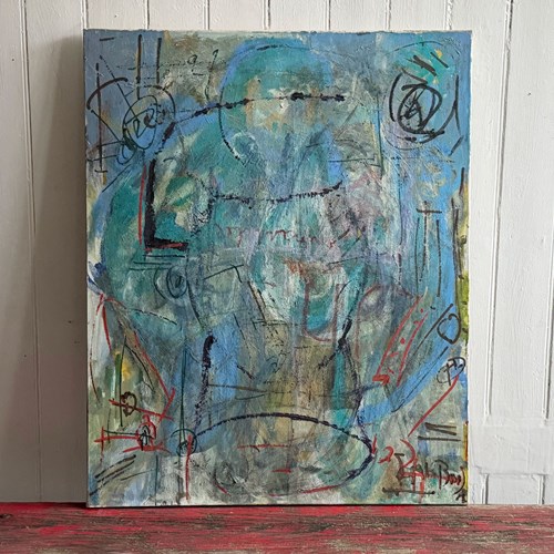Untitled Abstract In Blue Oil On Canvas By Patrick Bouchon